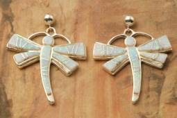 Calvin Begay Fire and Ice Opal  Sterling Silver Dragonfly Earrings